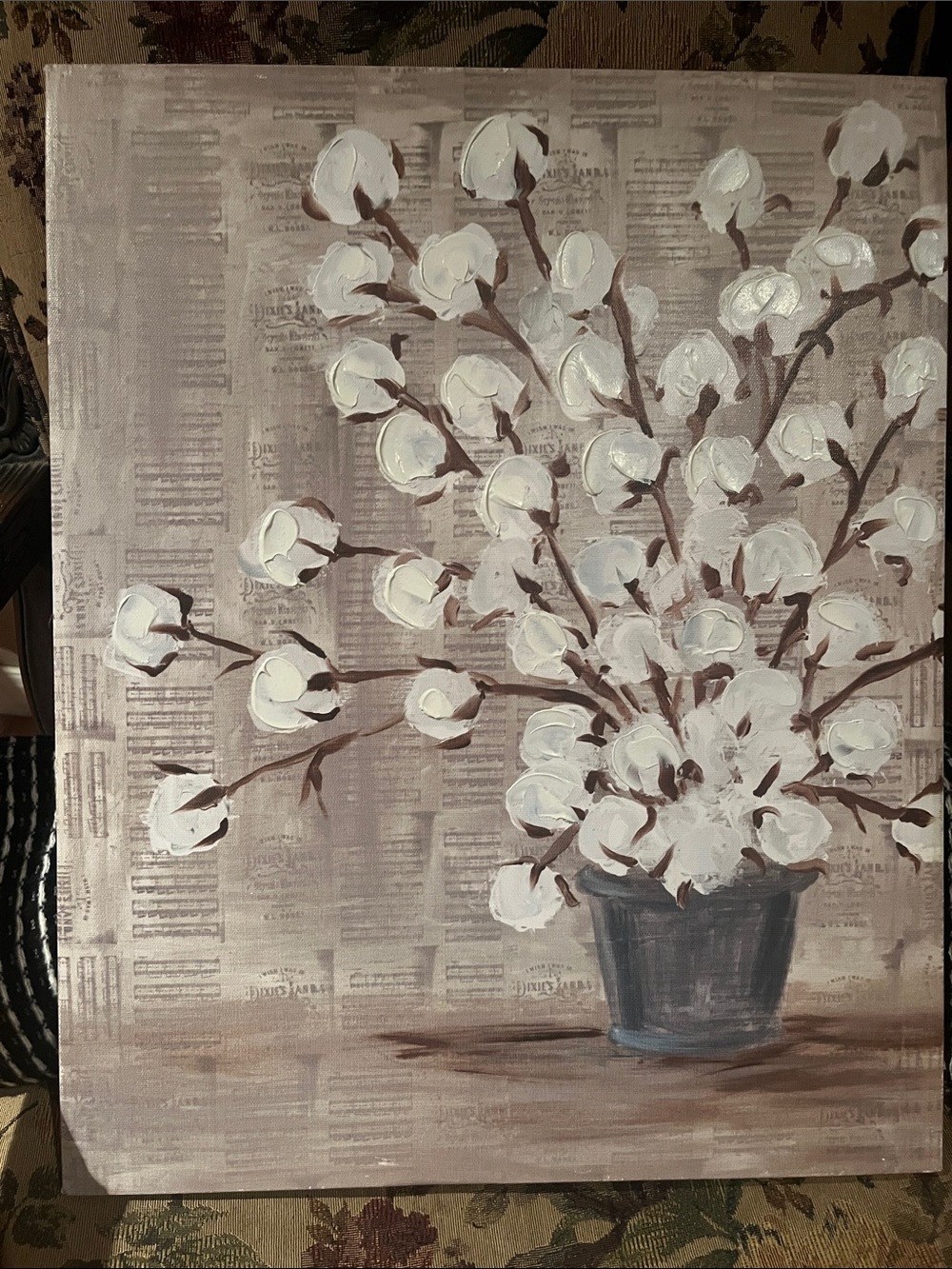 Neutral Cotton Blossom Vase Wall Art - White and Brown